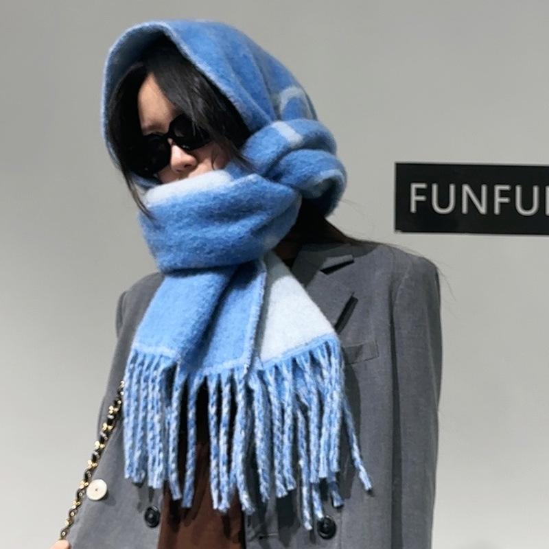 Autumn and winter high-end red shawl cape long wool scarf fashion versatile fringed cape triangle scarf