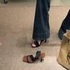 Retro Spice Girl Style~ French Square Head High Heel Slippers Women's Summer Outer Wear Korean Version Wrap-Up Open-toed Stiletto Sandals