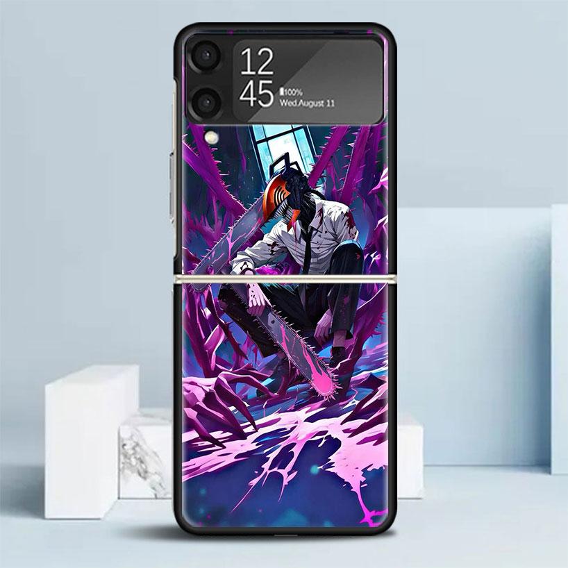 

C-Chainsaw Mans Denji Black Cover for Samsung Galaxy Z Flip 7 6 5 4 3 5G Phone Case Flip7 Flip6 Flip5 Flip4 Flip3 Pattern Case G Samsung Z Flip 3