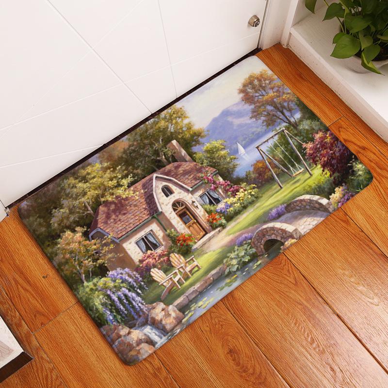 Carpet Door Mat Indoor Floor Mat Non-slip Rug Retro Oil Painting Printing Kitchen Entrance Door Mat