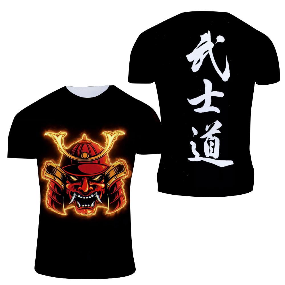 Eksklusiv design Bushido Kul T-skjorte Sommermote Menn Uformell personlighet Japansk Samurai-mønster trykt Streetwear-t-skjorter