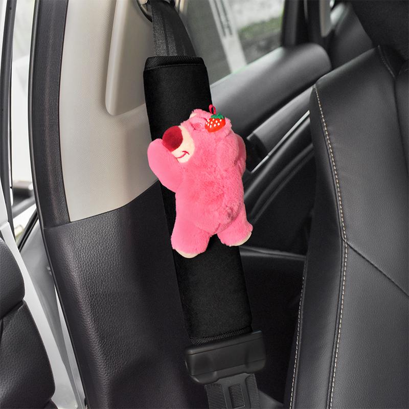 Car Seat Belt Cover Anime Strawberry Bear Plush Auto Seat Belt Shoulder Protector Pad Car Interior Accessories For Christmas