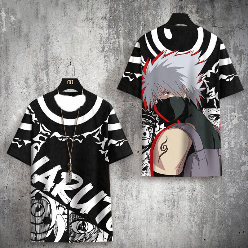 Naruto Japansk Sasuke Tryckt Kortärmad T-shirt för Män och Kvinnor Sport och Fritids T-shirt Neutral T-shirt Snabbtorkande