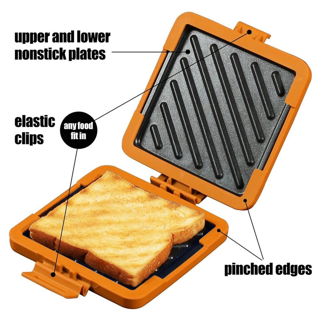 Microwave Sandwich Maker, Dishwasher Safe, No Electricity Needed, Fast and Safe Toasting (Orange)