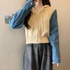 Nouveau design Printemps Veste à capuche en jean splicing Pull tricoté pour femme