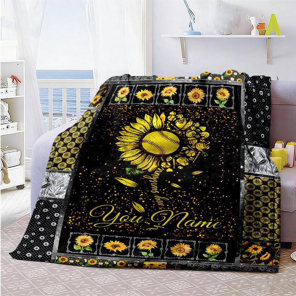 Yellow Sunflower Personalized Text Blanket Lightweight Personalized Blanket Comfortable Throw For Picnics Office Chair Couch Bedding All-Season Use