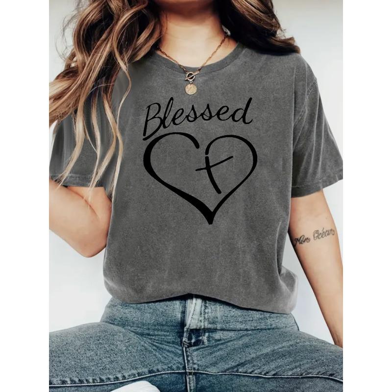 Women' Valentine' Day Heart Print S T-Shirt Suitable for & Casual Wear - Lightweight Breathable Top with Heart,
