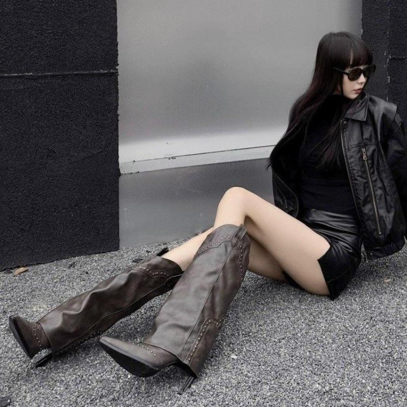 2025 Autumn New High-heeled All-match Tall Boots Skinny Pointed Toe Thigh Boots