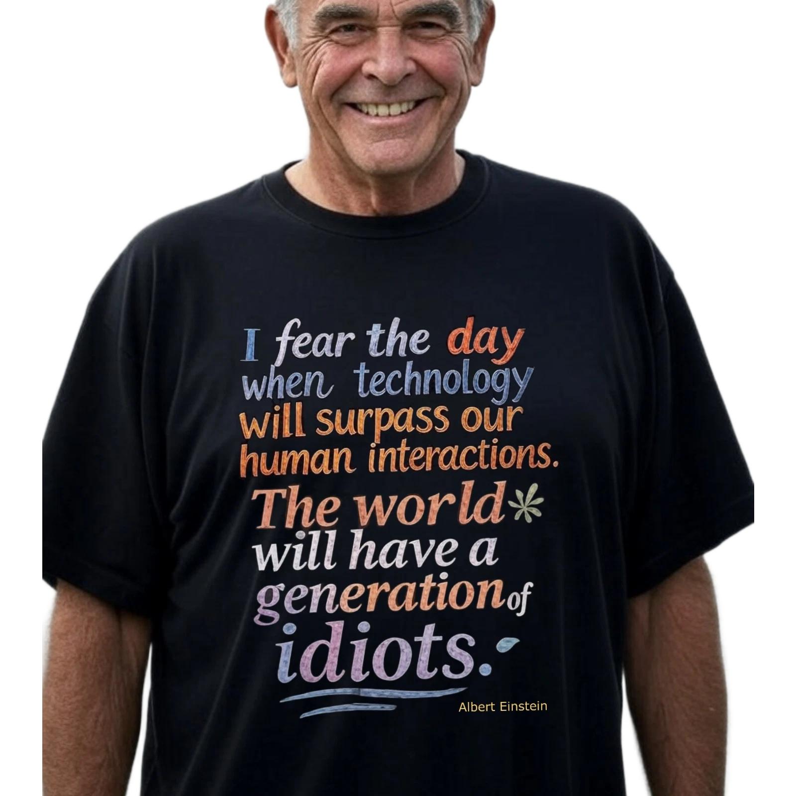 Albert Einstein Quote Unisex T-T-Shirt, Generation of Idiots, Technology, 3XL