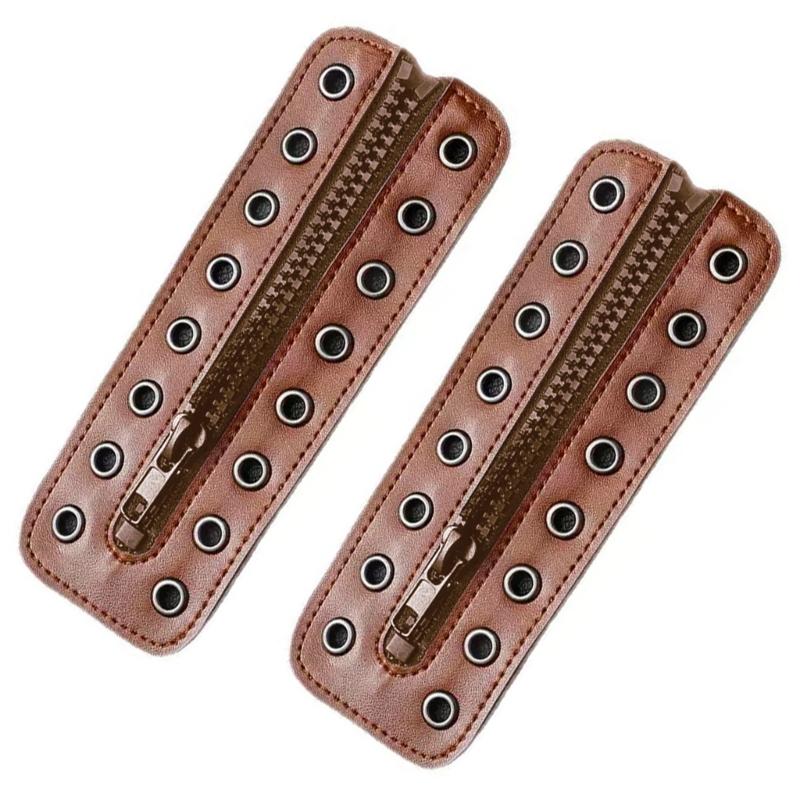 PU Leather Zippered Shoelace Inserts Waterproof Leather Zippered Shoelace Easy Installation for Hiking Boot Enhancement