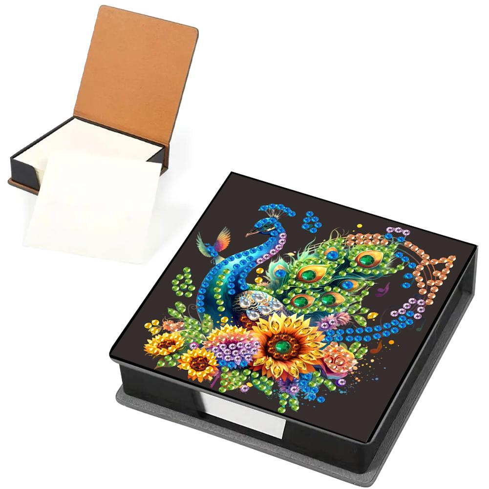 5D DIY PU Diamond Painting Notecard Box with 160 Sheets Paper Gem Art Sticky Note Holder Diamond Art Note Box for Home Office
