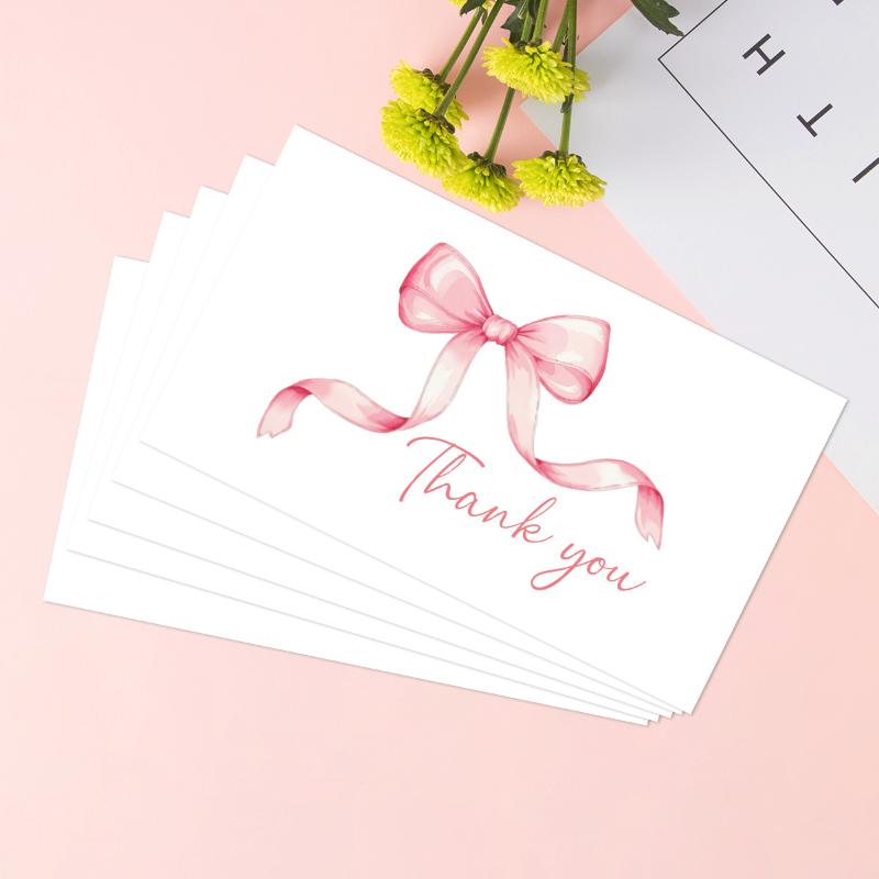 50 ks Děkovných karet pro podnikání Design třešní a růžové mašle Oslavní pozvánky Kartičky k balení dárků na párty