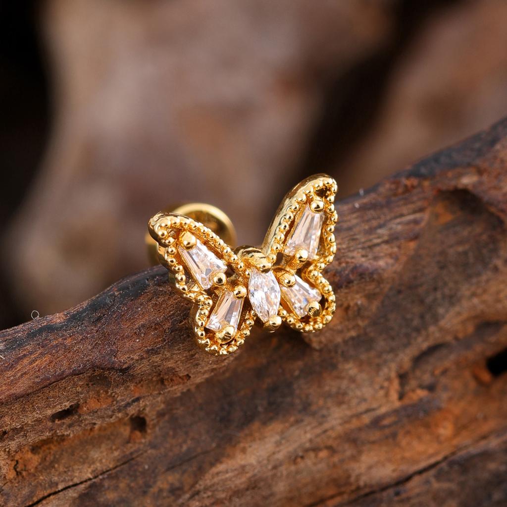 10Pcs/Set 20G Gold Cartilage Earring CZ Tragus Earring Bear Spider Design Helix Stud Rings Conch Ear 316L Steel Piercing Jewelry