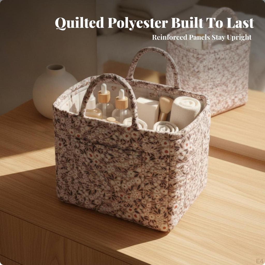 Collapsible Quilted Cloth Storage Basket Decorative with Pocket