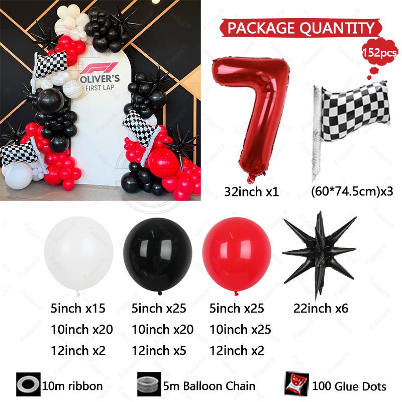 152Pcs Race Car Theme Balloon Garland Arch Kit Red Black White Latex Balloons Boy's Birthday Party Baby Shower Decoration Gift