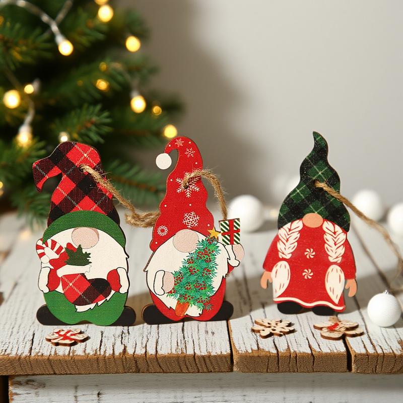 9Pcs Christmas Wooden Pendants Gingerbread Man Gnomes Xmas Tree Hanging Oranment 2026 Navidad Decorations For Home New Year Gift
