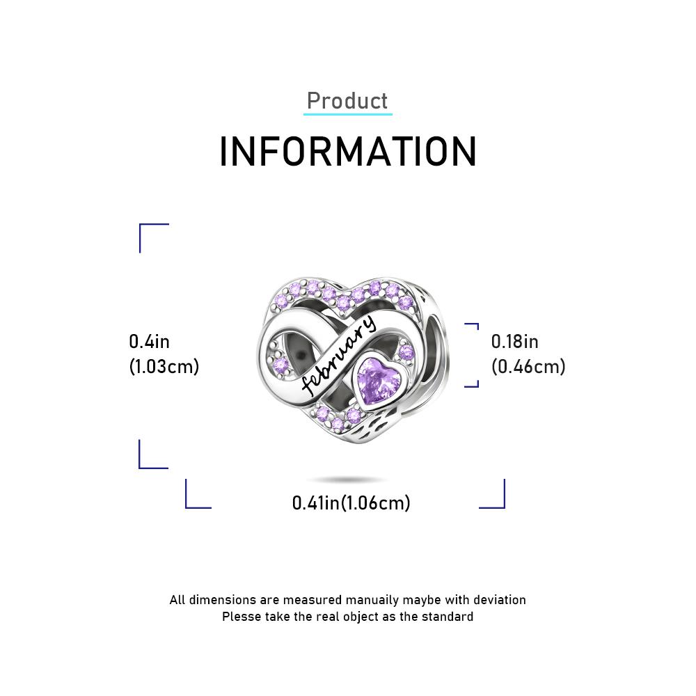 925 Silver Colorful Birthstone Heart Charms Mother's Day Forever Gem Diamond Beads Fit Bracelet Jewelry Gift for Women