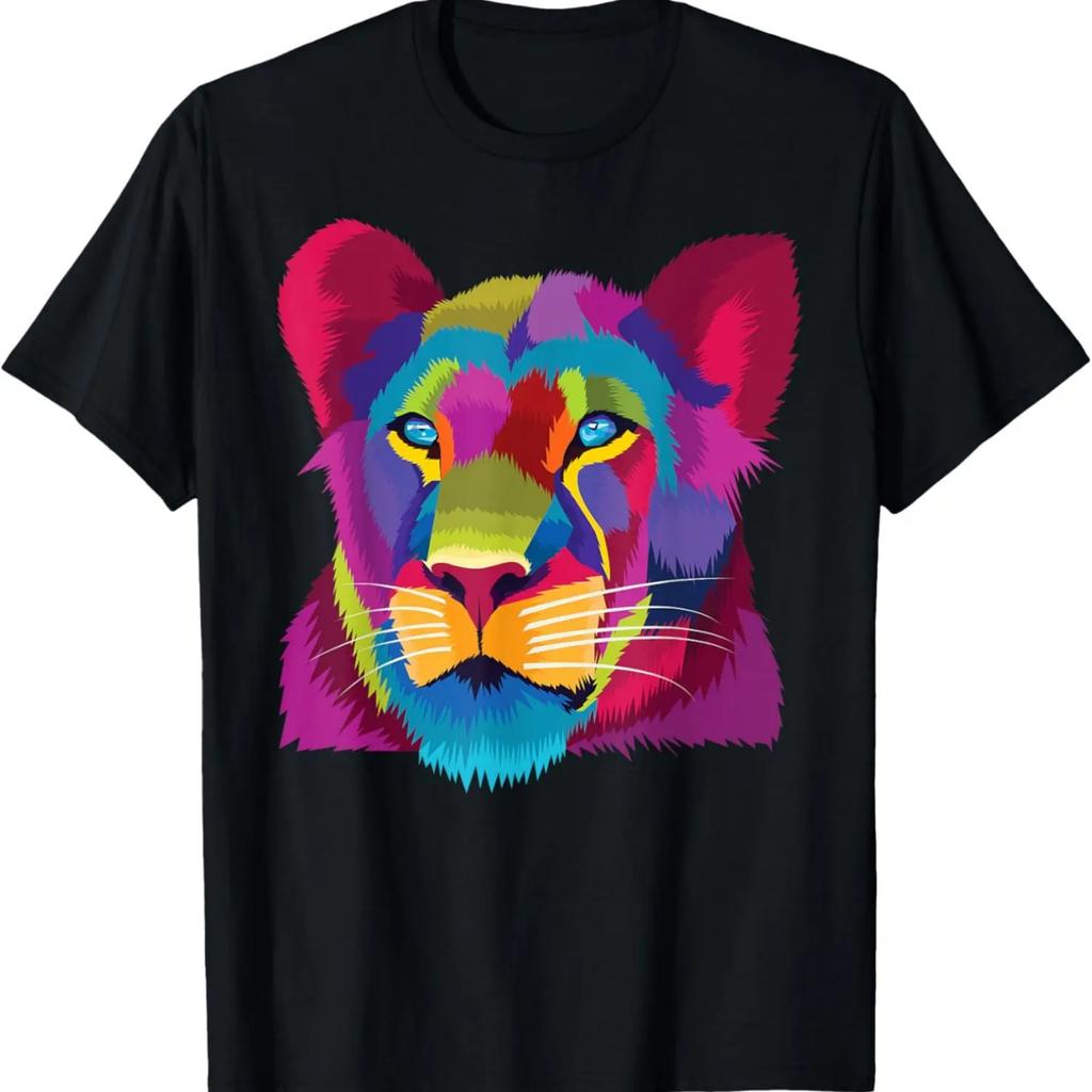 colorful cute lioness Female Lion Face art for lover African T-Shirt