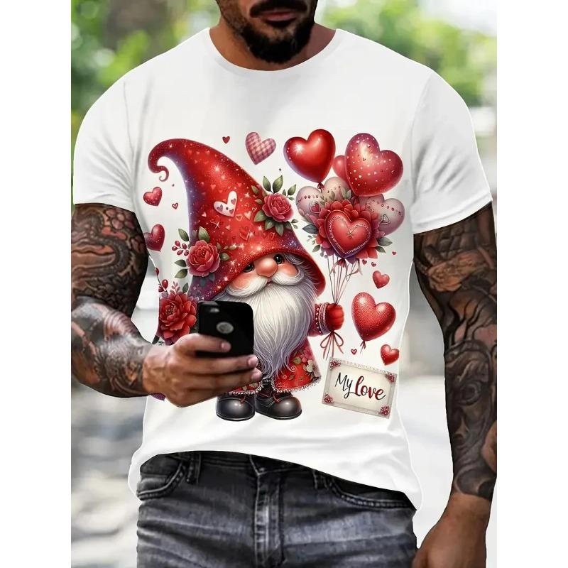 Letni T-shirt męski z krótkim rękawem, modny, casualowy, z nadrukiem 3D wzoru 'Love' i okrągłym dekoltem