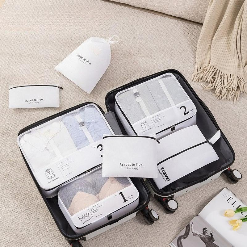 7pc Travel Organizer Set, Polyester Packing Cubes With Clothing, Underwear & Cosmetic Bags, Efficient Luggage Sorting Pouches, V