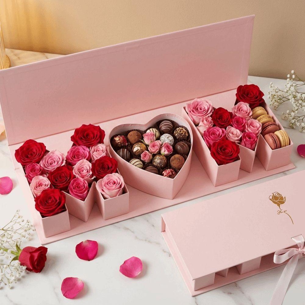Romantic MOM Letter Shaped Gift Box Rectangle Paperboard Mother's Day Gift Box Ribbon Closure Large Floral Packaging Box
