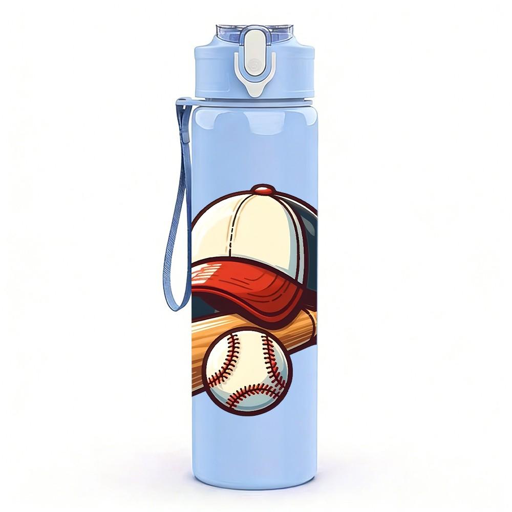 1PC Baseball Bat Glove Sport Print 750ml Color Plastic Sports Water Bottle Leakproof Flip Straw Lid Suitable for Sports Office Home Use
