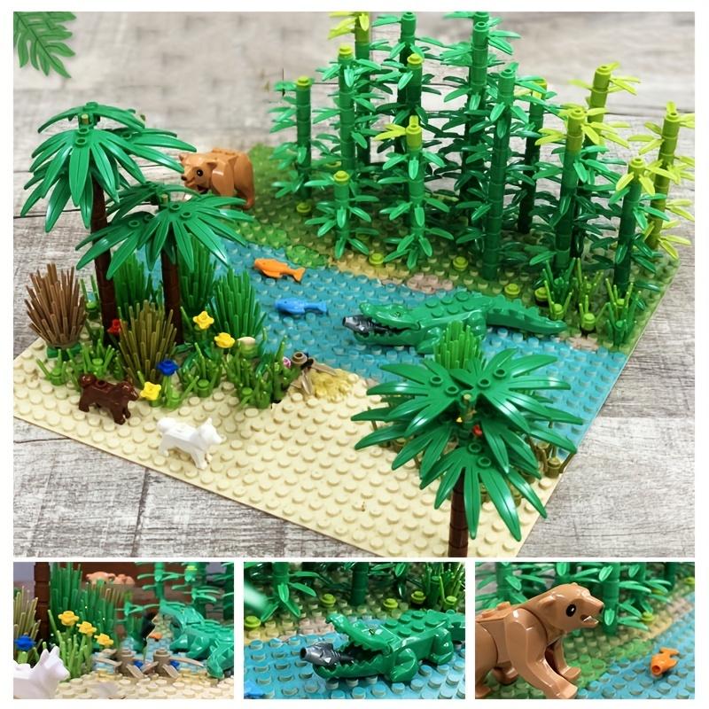 

578 шт., креативный тропический лес, бамбуковый лес, речной куст, крокодил, собака, креветка, аксессуары для животных, небольшой образовательный коллаж, строительные блоки T