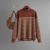 Fall Winter Lazy Wind Loose High Collar Pulllover Sweater Suit Women's Stripe Long Sleeve Knit Wide Leg Pants Two Piece Set