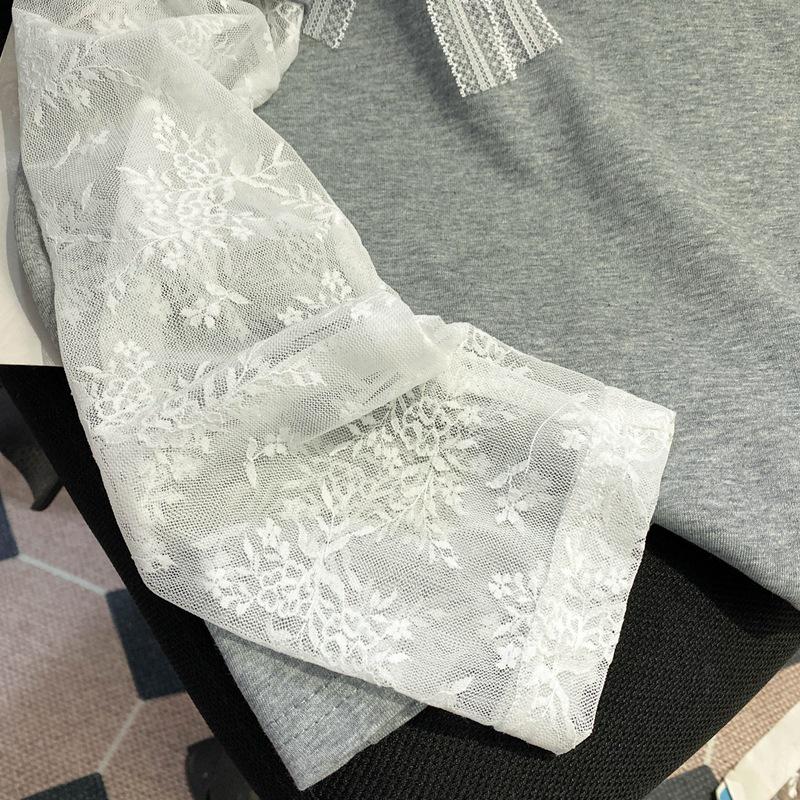 Plus Size Sequin Embroidered Mesh Two-Piece Cotton T-shirt