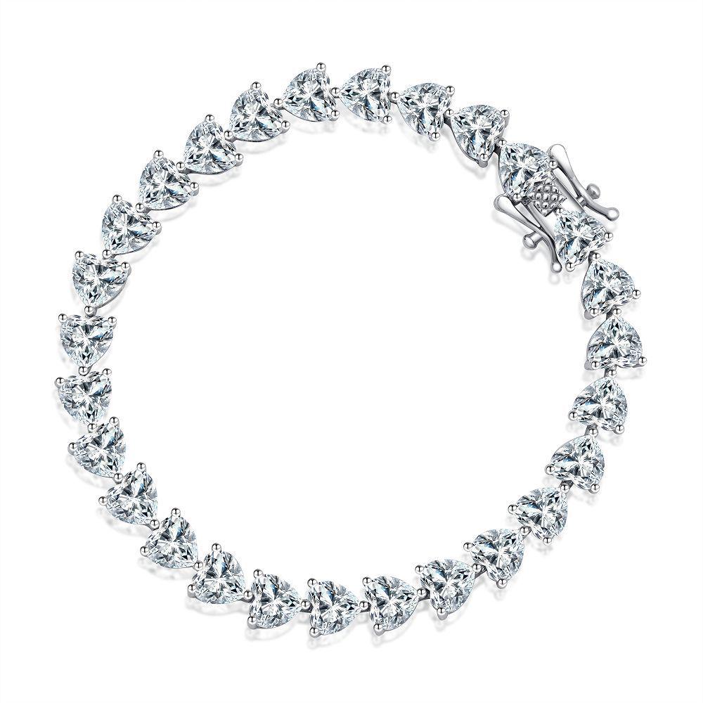 925 Silver-Plated PT950 Platinum Heart Bracelet with Moissanite Diamonds
