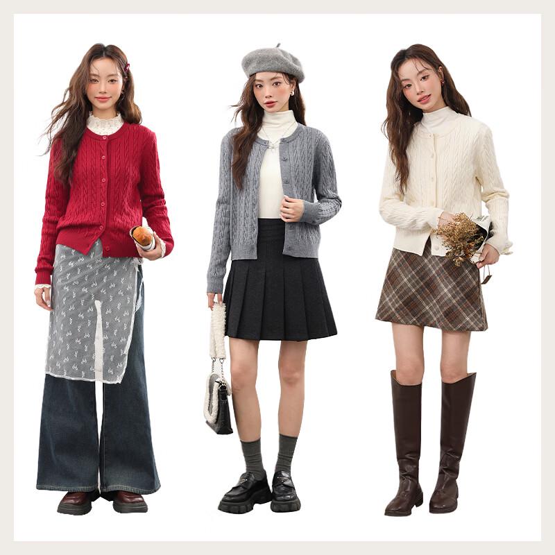 MJ STYLE Women's Round Neck Cable Knit Cardigan