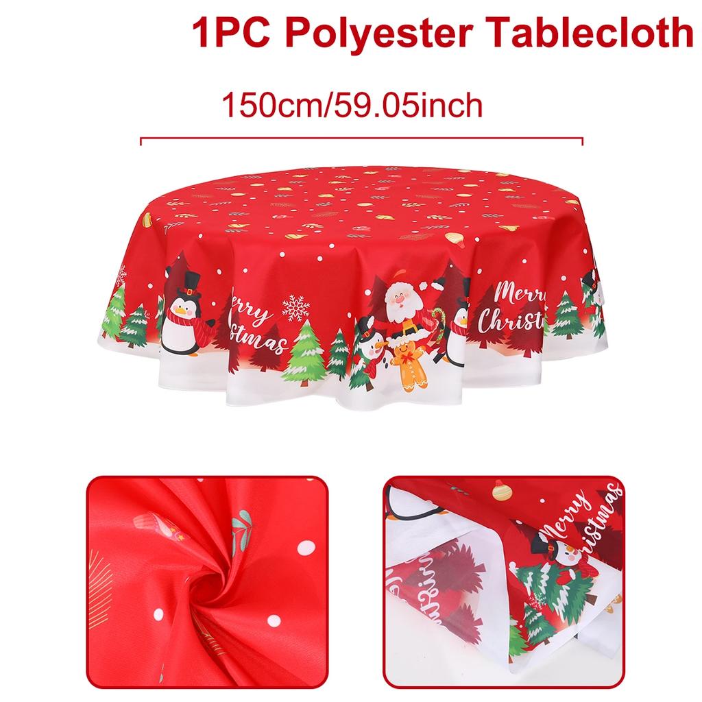 Round Table Cover for Christmas 2026 Decoration, Polyester Xmas Tablecloth for Home Dining, Merry Christmas Gift Navidad New Year 2027