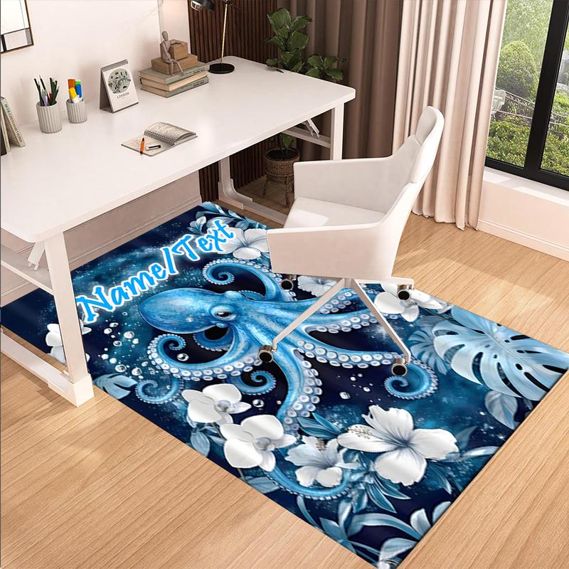 1PC Custom Name Oceanic Octopus Fantasy Theme Floor Mat Ideal for Living Room, Game Rooms, Office, Bedroom,Floor Mat Playful Design