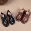 First layer cowhide loafers women's spring and autumn new leather foam muffin bottom lace-up thick-soled British style women's shoes