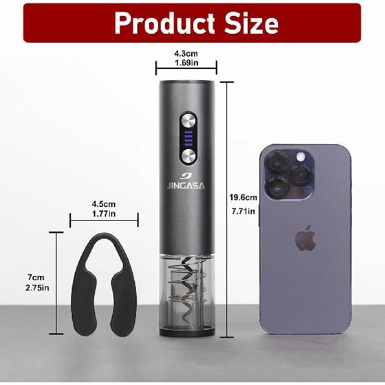 Electric Wine Opener with Automatic Corkscrew & Foil Cutter – Rechargeable Type-C Corkscrew Bottle Opener for Home, Kitchen & Party, Black,1 Pack