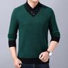 Men Sweater V Neck Knitted Contrast Colors Loose Spring Sweater for Daily Wear