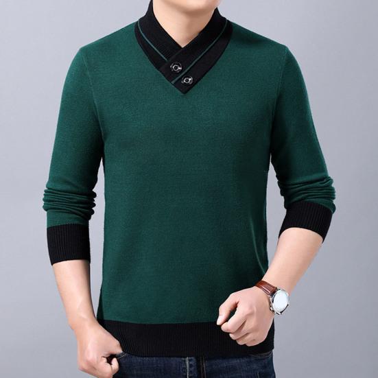 Men Sweater V Neck Knitted Contrast Colors Loose Spring Sweater for Daily Wear