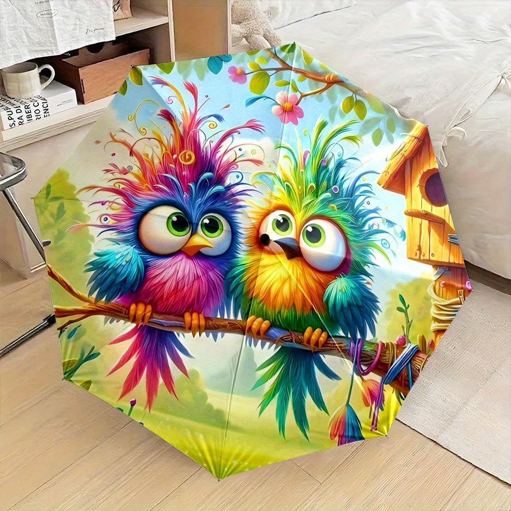 

Folding umbrella Colorful birds on a branch in a sunny garden. Creative portable folding umbrella for Christmas other holiday (as the picture,Iron&8K)