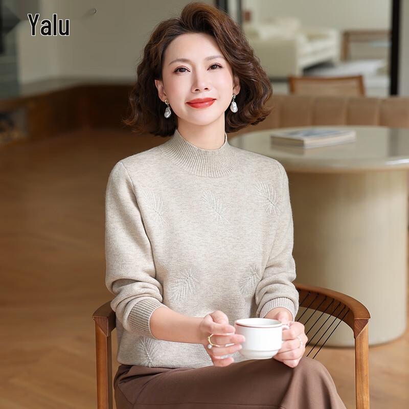 

Yalu Women s Mid-Aged Winter Plush Half-High Collar Knit Sweater XL (170)