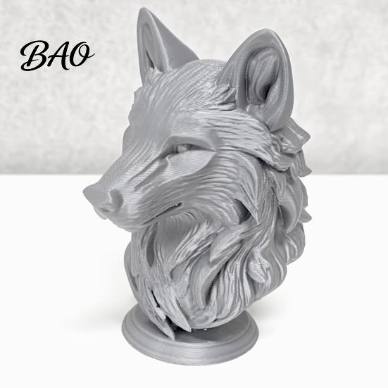 Langlebige Wolf Schreibtischverzierung 3D Gedruckte Kopffigur, Realistische Statue mit Runder PLA Figurenbasis, Wildtier Skulptur für Zuhause Büro Bücherregal
