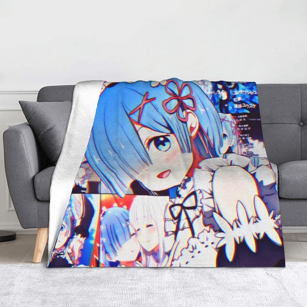 Rem Emilia Re:ZERO Flanell-Kuscheldecken Starten das Leben in Anderen Welten Anime-Decke für Sofa Couch Warmes Schlafzimmer Steppdecke