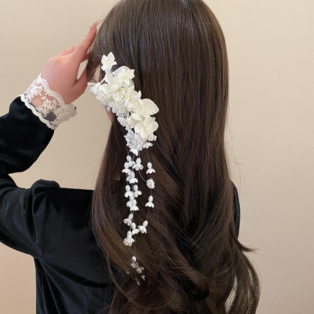 Flower Orchid Hair Clip With Pearl Tassels Side Hairgrips New Dress Accessories  Headwear Gift