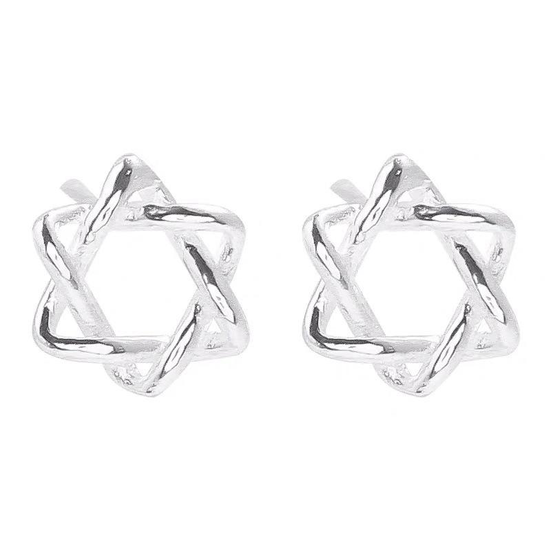 Beixi S925 Sterling Silver Mini Six-Pointed Star Stud Earrings for Women - Elegant and Simple.