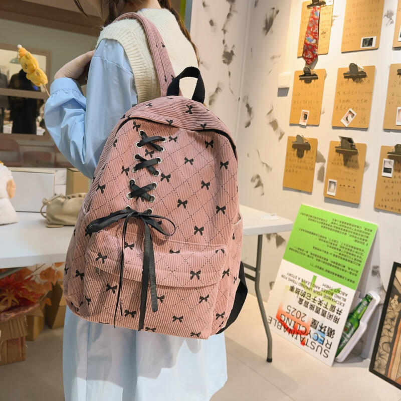 Bow Check Bag Women's Backpack Corduroy Backpack