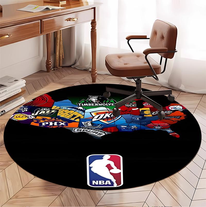 Kulatá rohožka se vzorem NBA, Vnitřní/Venkovní podložka, na piknik, do herny, ložnice, kanceláře, obývacího pokoje, Koberec pro domácí dekoraci, Dárek k narozeninám