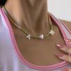 Bohemian Colored Crystal Rice Bead Collarbone Necklace, Simple Peach Heart Pearl Letter Necklace