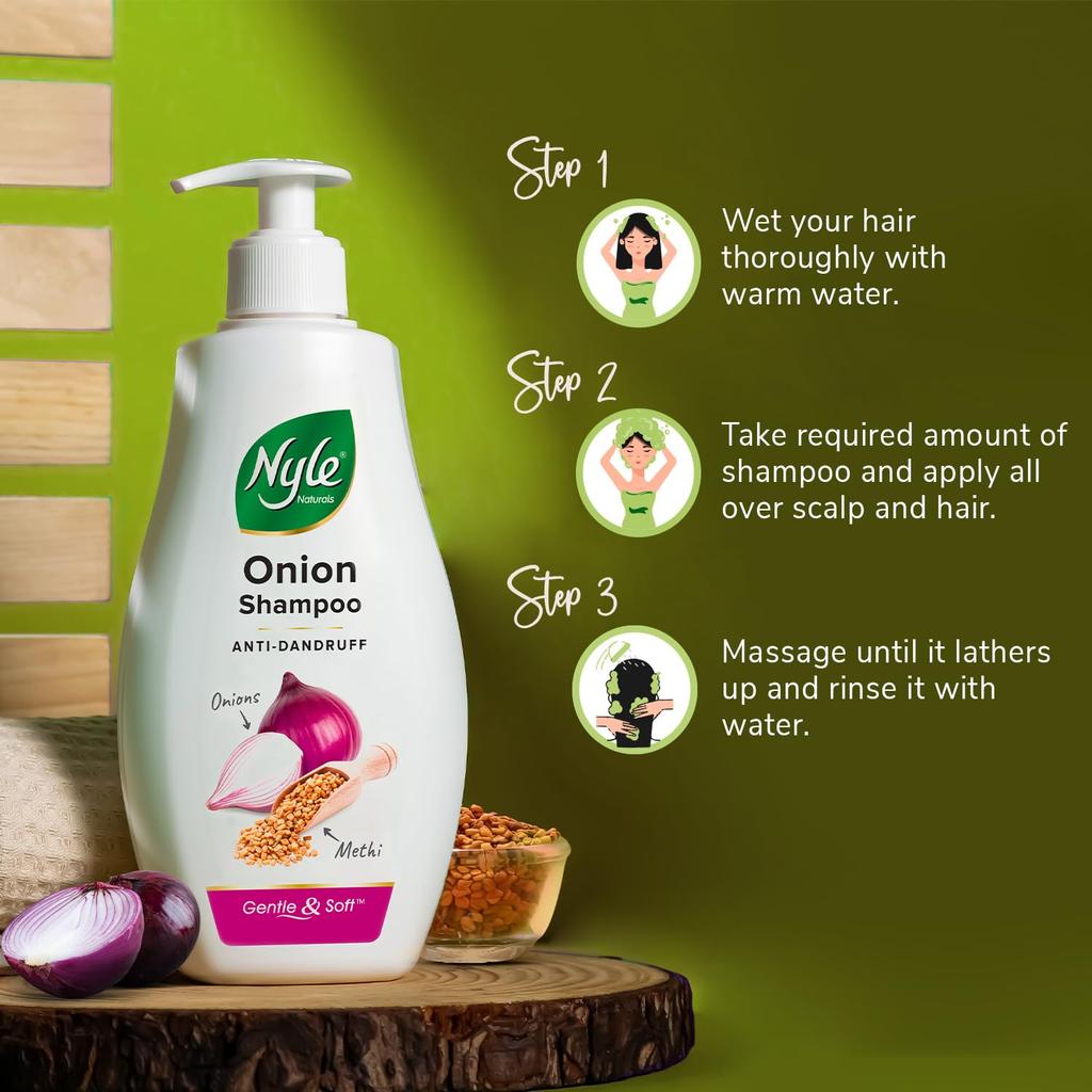 Nyle Naturals Shampoo Antipelliculaire à l'Oignon et au Fenugrec, Nettoyant Capillaire Doux à pH Équilibré Sans Parabènes pour Hommes et Femmes, 800ml