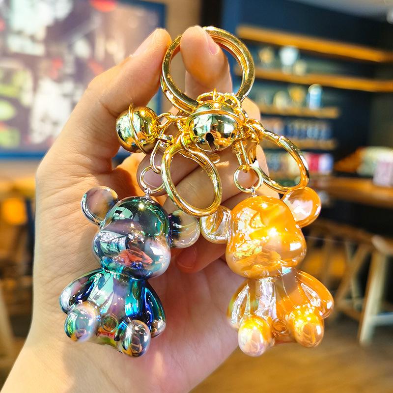 Acrylic Bear Figurine Keychain Cartoon Vibrant Color Couple's Keychain Kawaii Cute Personalized Gifts Y2k Fashion Toys Anime