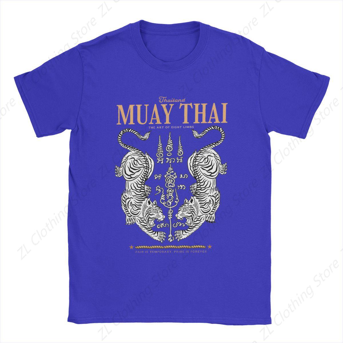 

Классическая мужская футболка Muay Thai Twin Tiger Boxing Fighter Vintage Tees Футболка с коротким рукавом и круглым вырезом из хлопка, летний мерч M синий