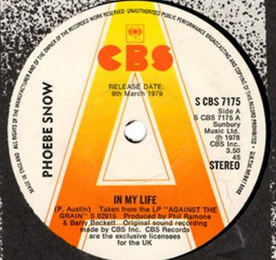 7-Zoll-Single PHOEBE SNOW - In My Life SCBS7175PROMO CBS 1979 UK Rock Gebraucht
